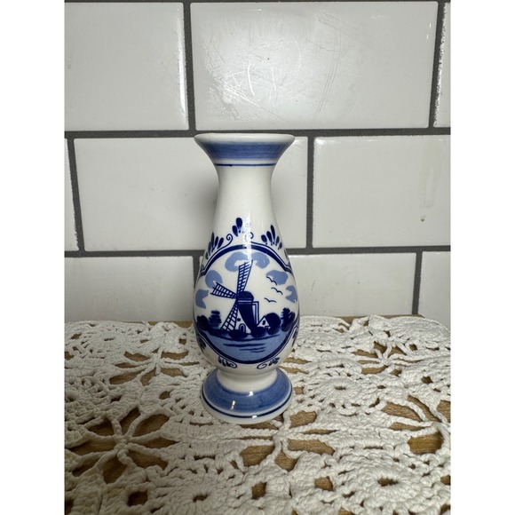 Delft Blue Other - Delft Blue Handpainted Holland Windmill Ceramic Bud Vase 5 Inch Blue White